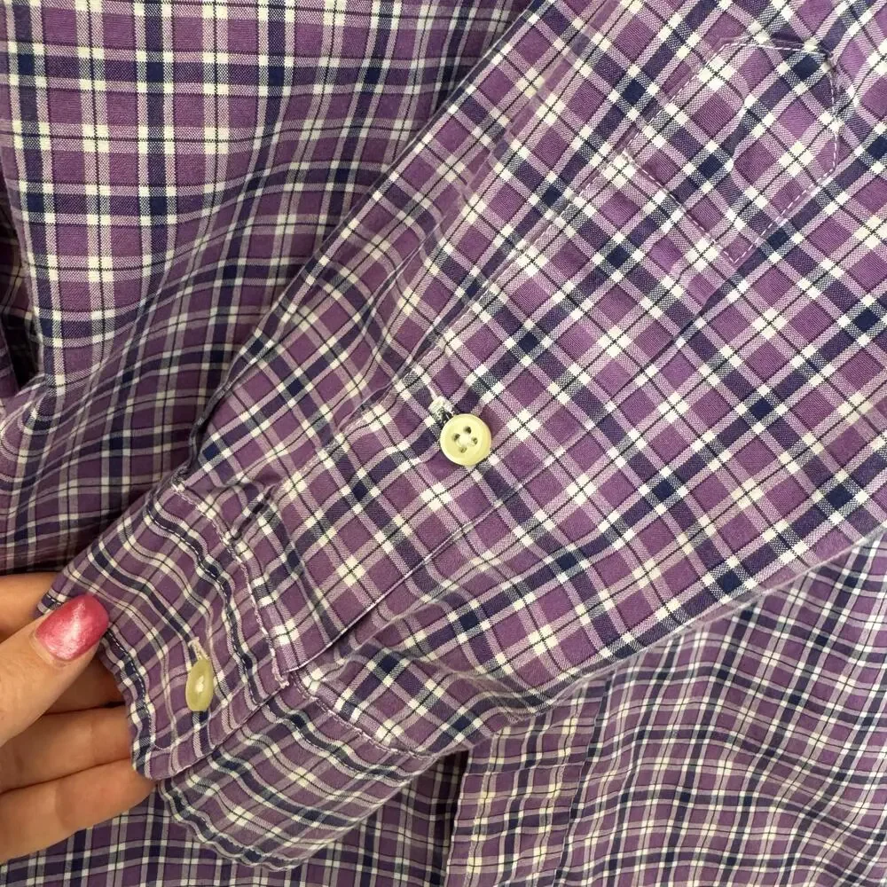 Polo Ralph Lauren Classic Fit Cotton Button Down Purple‎ Blue Plaid Mens Medium